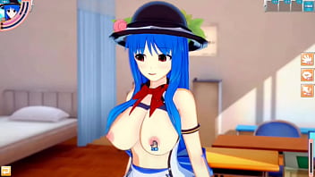 【エロゲーコイカツ！】東方project 比那名居天子のおっぱい揉んで仁王立ち手コキフェラ奉仕してもらってからのセックス！爆乳エロアニメ【ヘンタイゲーム】